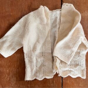 Cream Hand Knit Baby Sweater with Scalloped Design